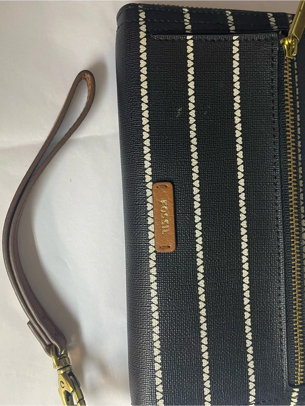 Fossil Navy Wristlet with Cream Stripe Accents